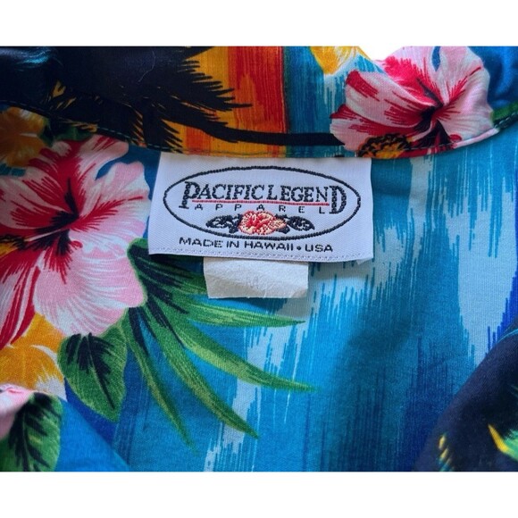 Vintage Pacific Legend Mens Shirt Blue Aloha Floral Hawaii USA Size Medium - Picture 3 of 4